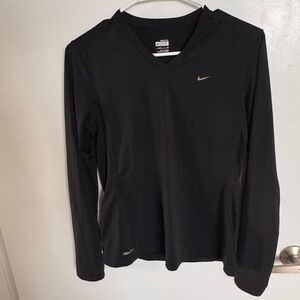 NikeFIT DRY Women’s Black Moisture Wicking V-Neck Long Sleeve T-Shirt Size S